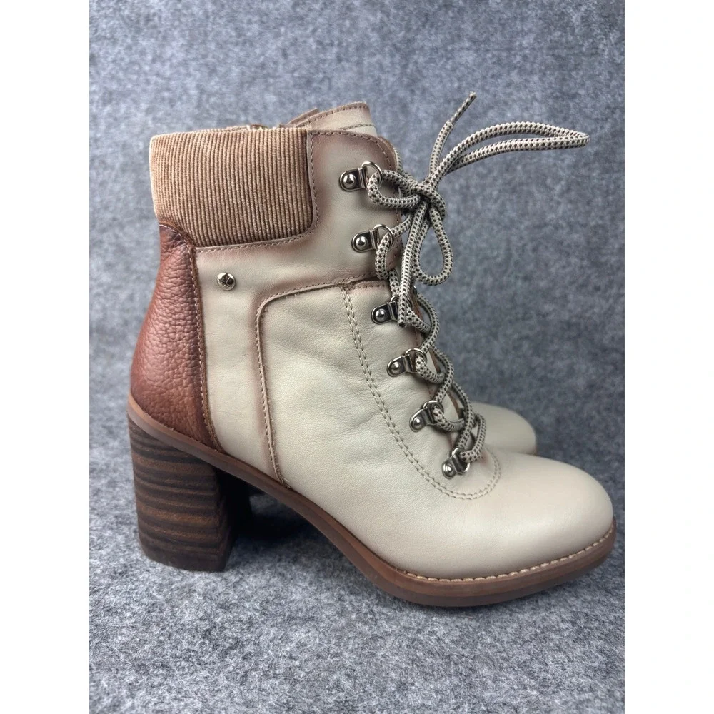 Pikolinos San Sebastian Ankle Boots Womens 37 Cream Leather Lace Up Block Heel
